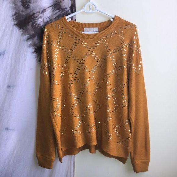 Michael Kors Studded Crewneck Sweater Long Sleeve Mustard Size XXL - Picture 1 of 6